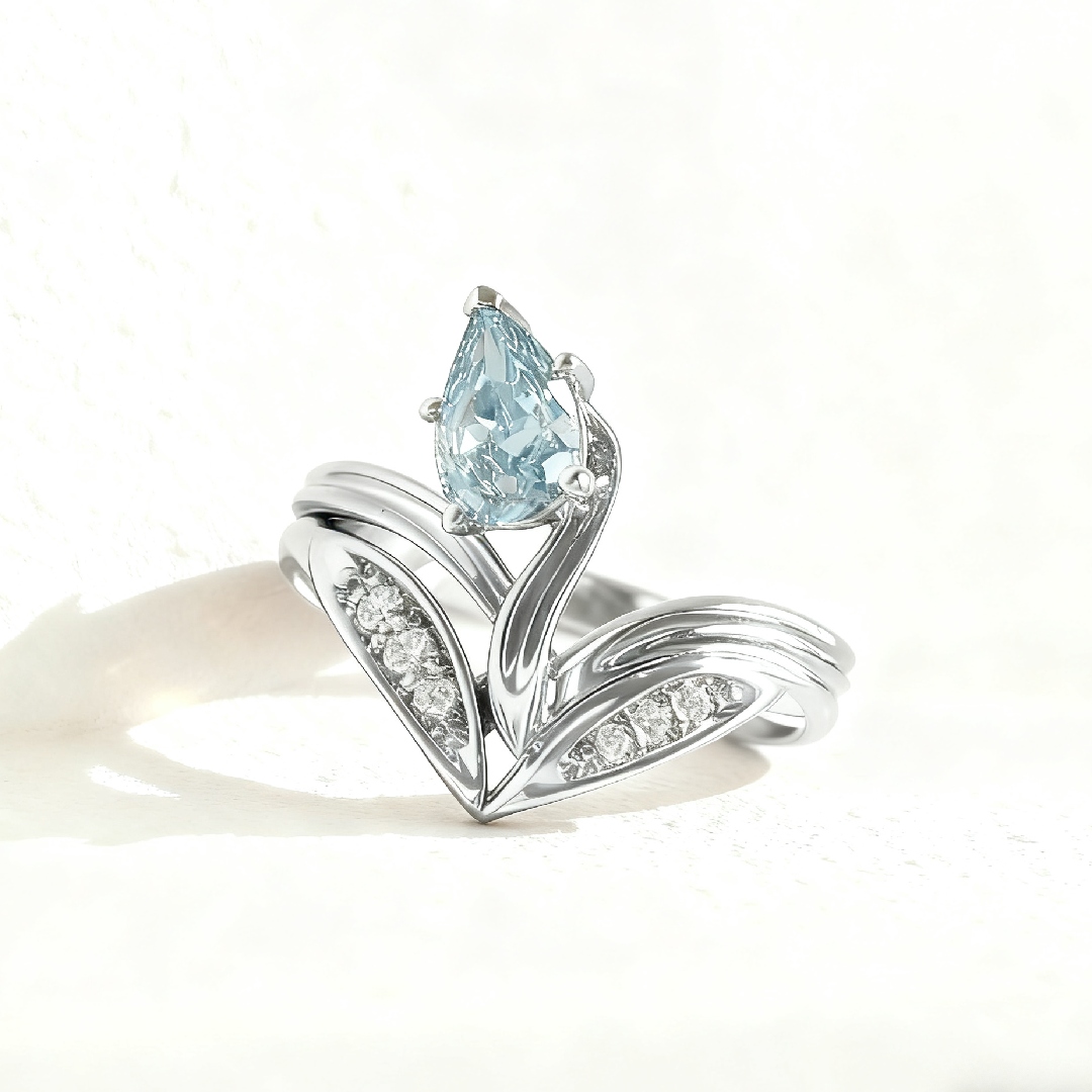Blue Pear Diamond Flower Ring Blue Pear Diamond Flower Ring