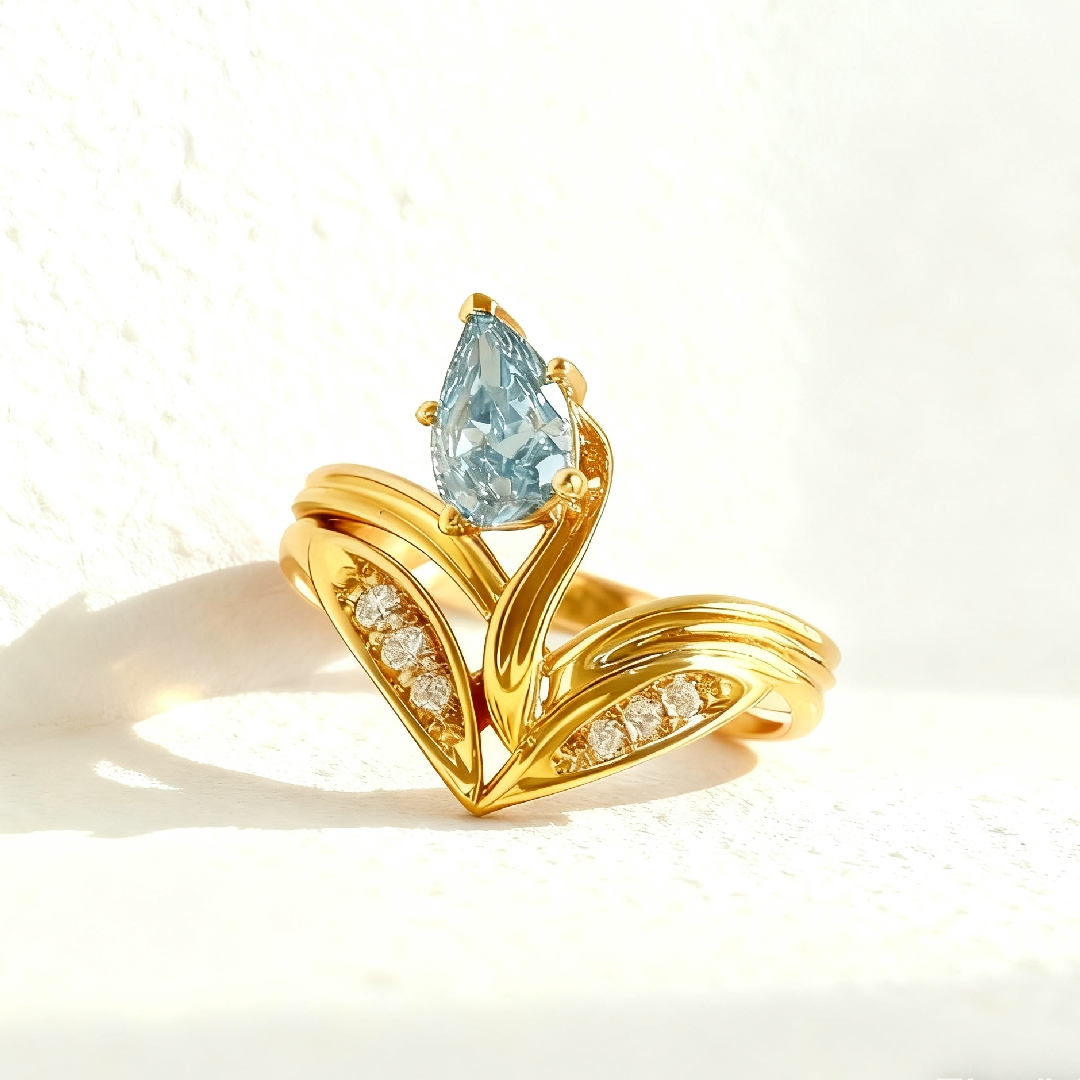 Blue Pear Diamond Flower Ring Blue Pear Diamond Flower Ring