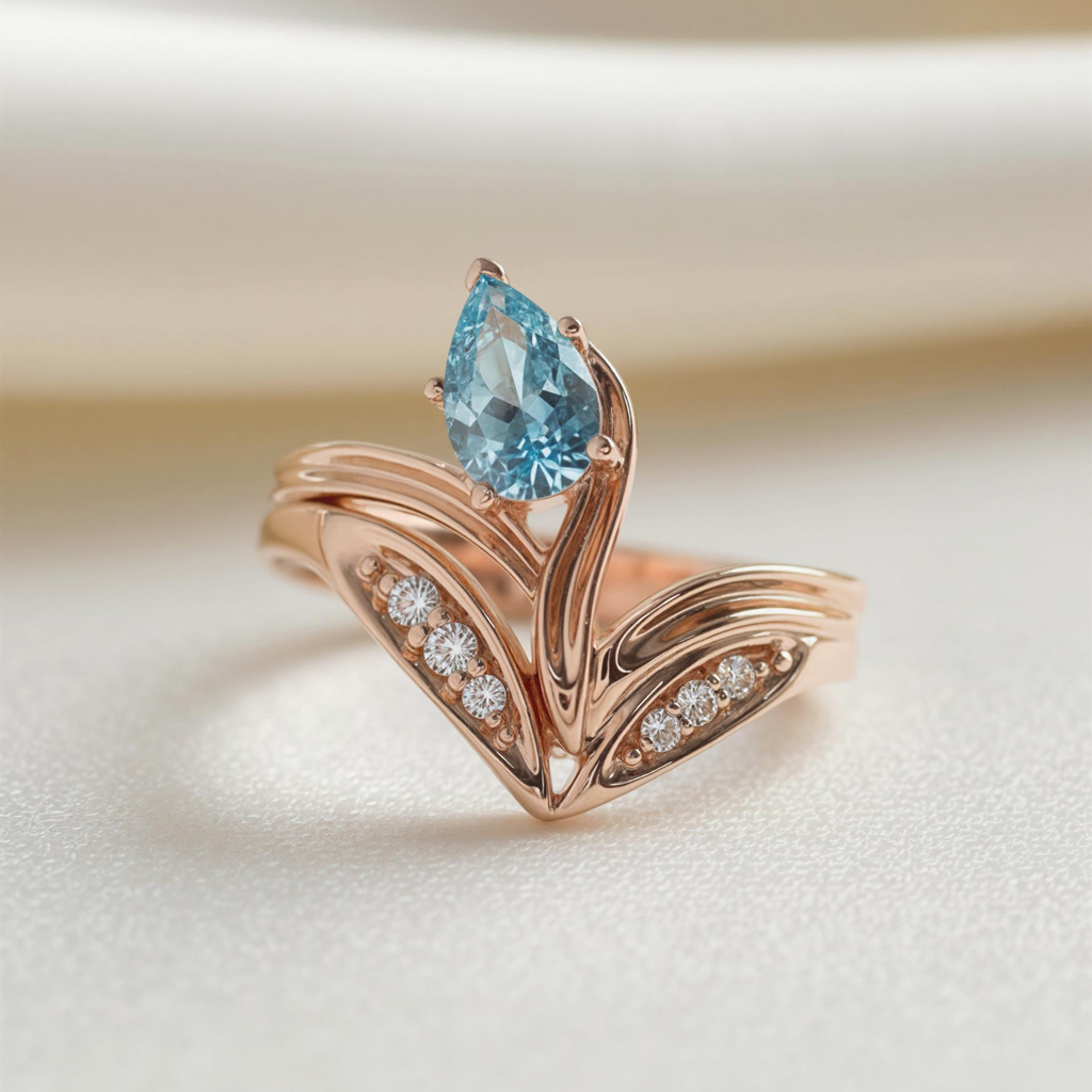 Blue Pear Diamond Flower Ring Blue Pear Diamond Flower Ring