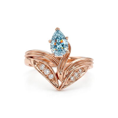 Blue Pear Diamond Flower Ring