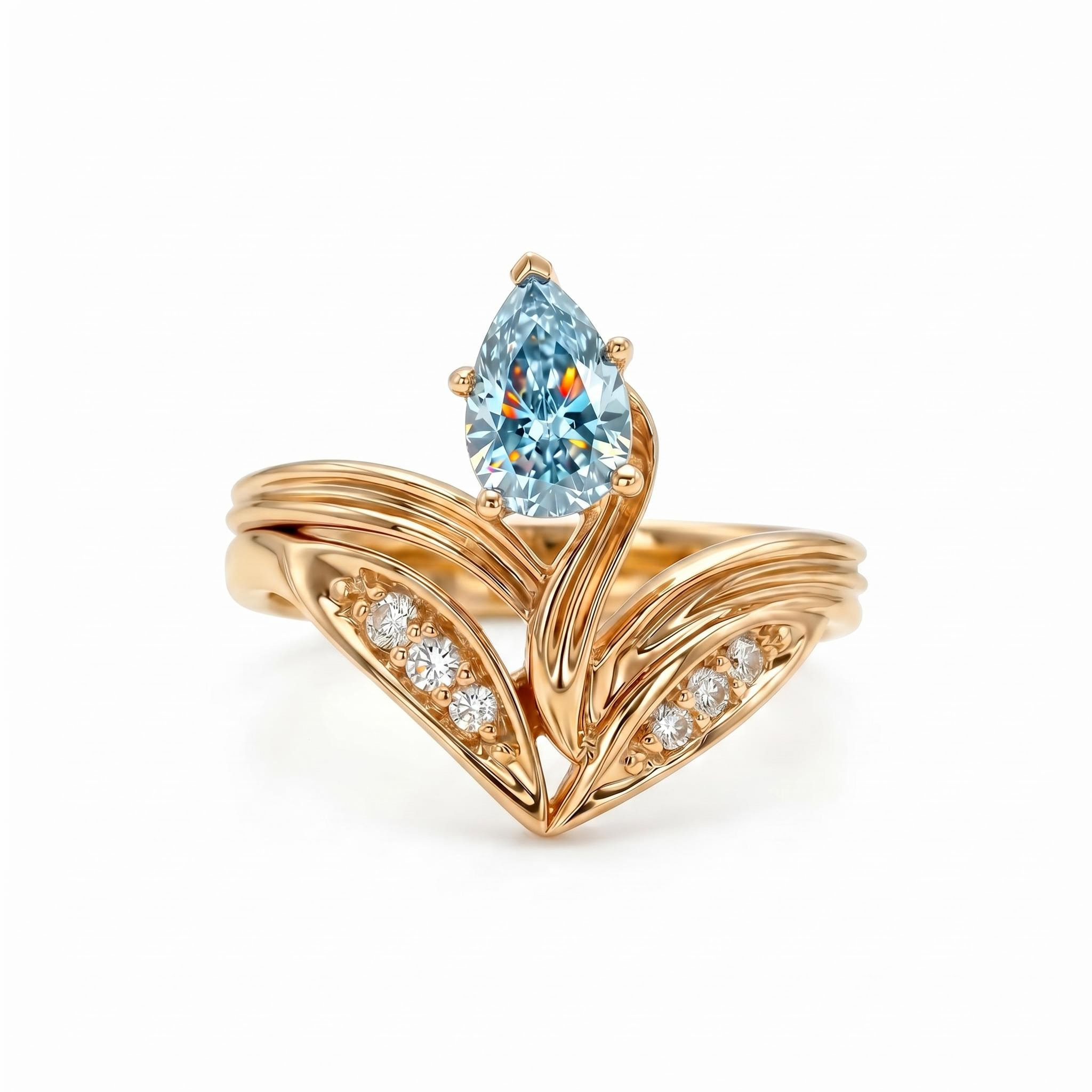 Blue Pear Diamond Flower Ring Blue Pear Diamond Flower Ring