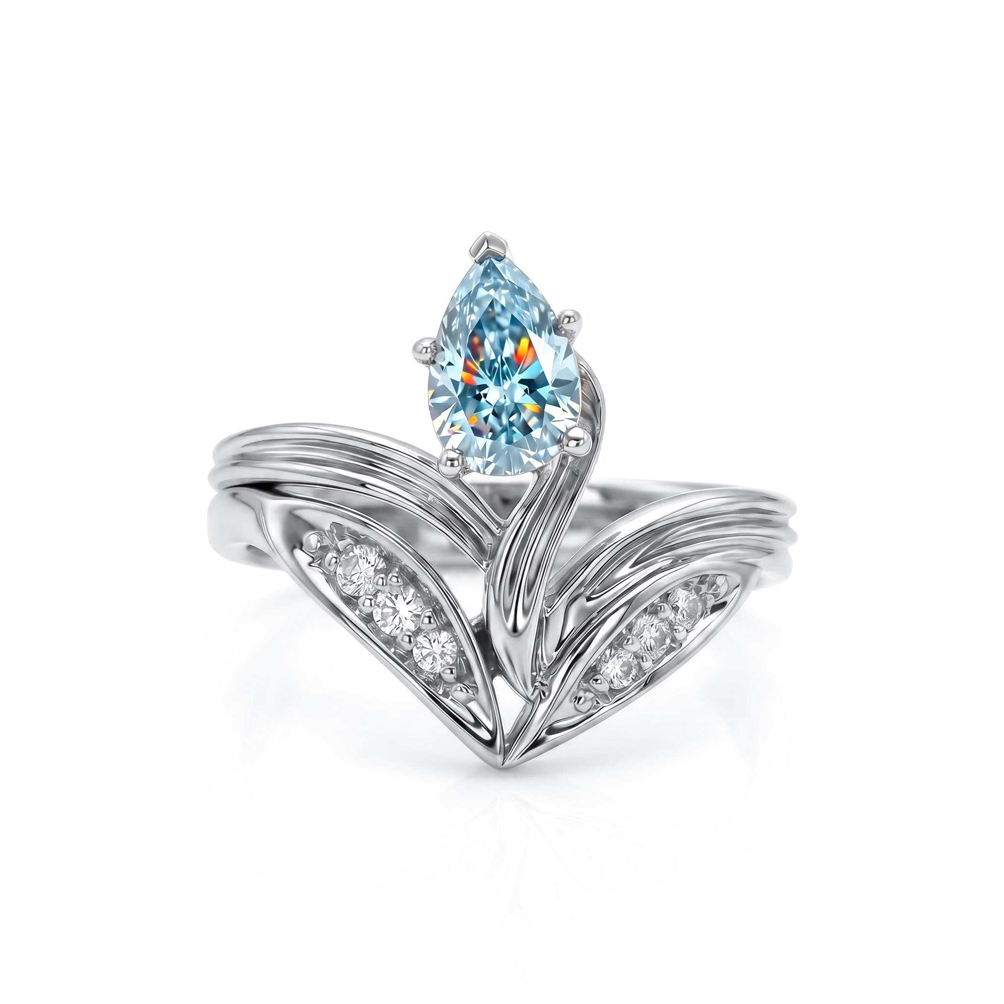 Blue Pear Diamond Flower Ring Blue Pear Diamond Flower Ring