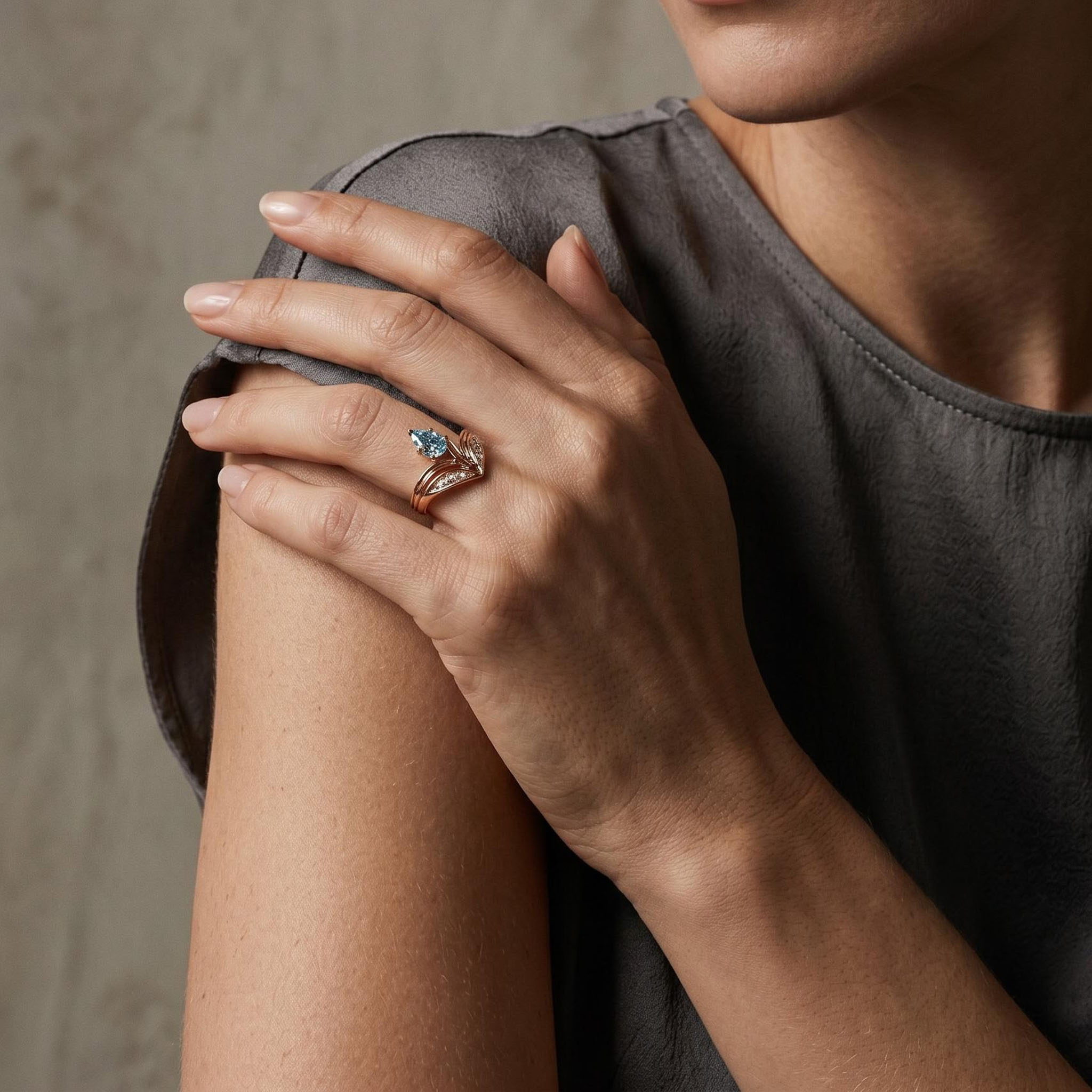 Blue Pear Diamond Flower Ring Blue Pear Diamond Flower Ring