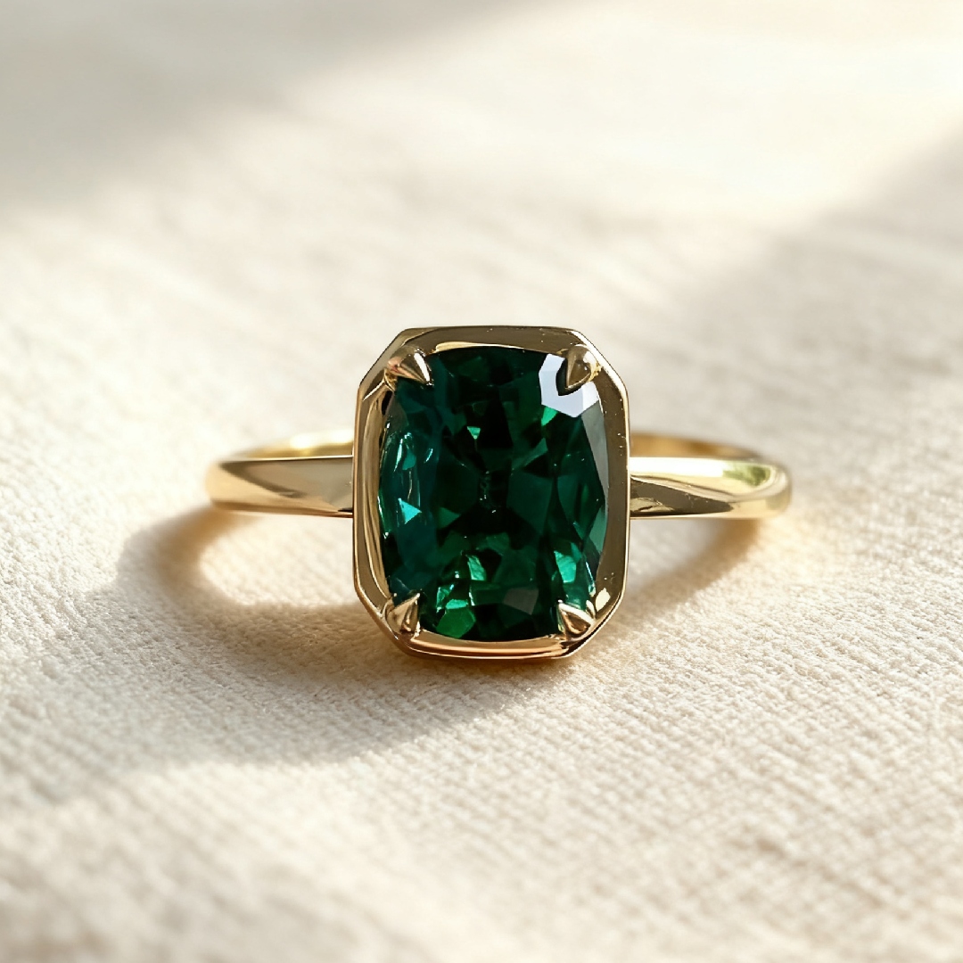 Green Cushion Cut Diamond Bezel Engagement Ring Green Cushion Cut Diamond Bezel Engagement Ring