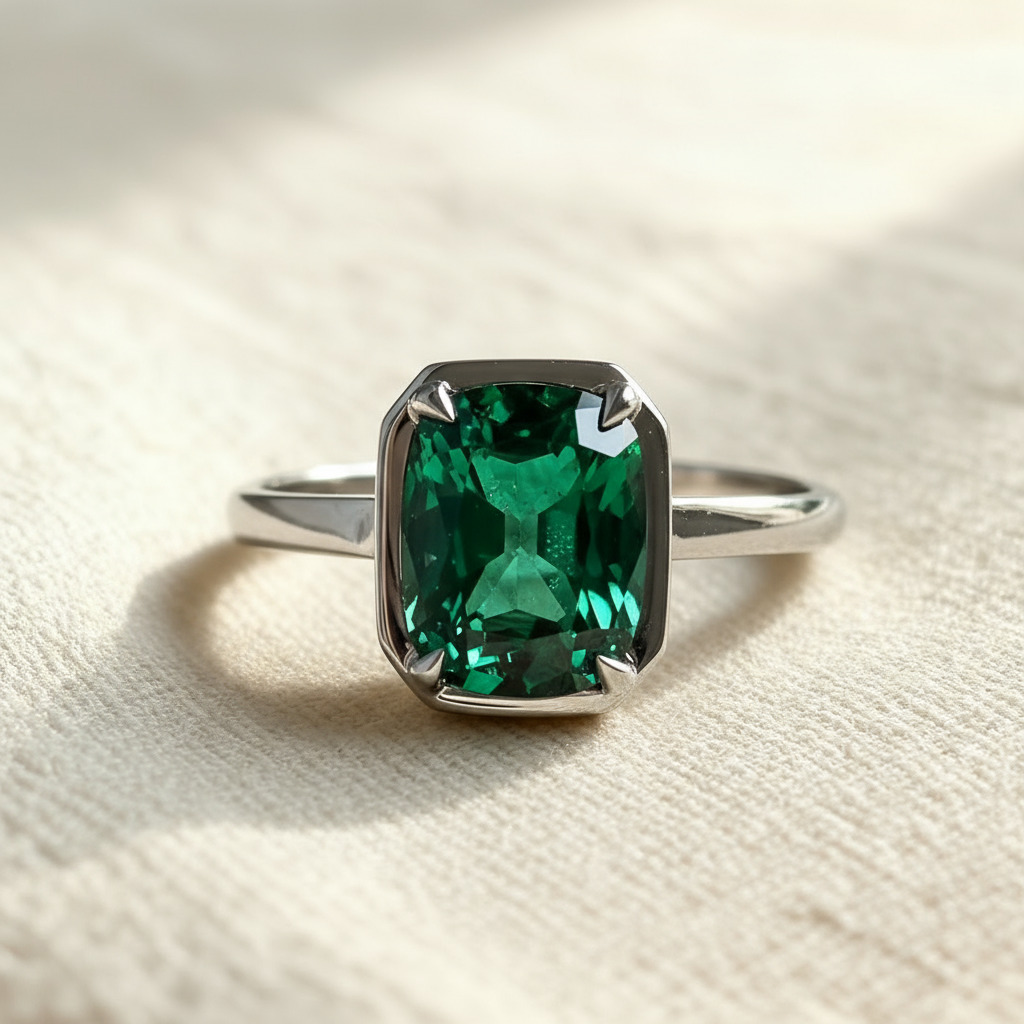 Green Cushion Cut Diamond Bezel Engagement Ring Green Cushion Cut Diamond Bezel Engagement Ring