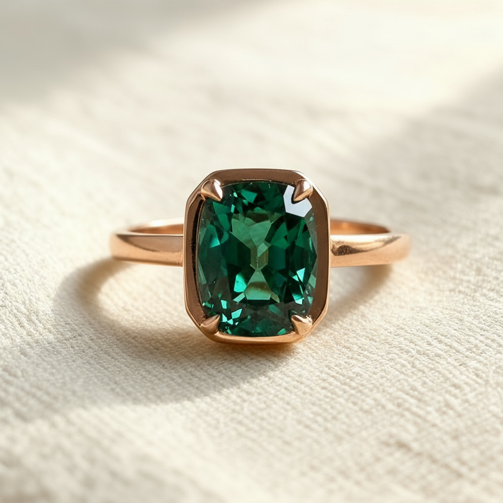 Green Cushion Cut Diamond Bezel Engagement Ring Green Cushion Cut Diamond Bezel Engagement Ring