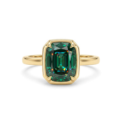 Green Cushion Cut Diamond Bezel Engagement Ring