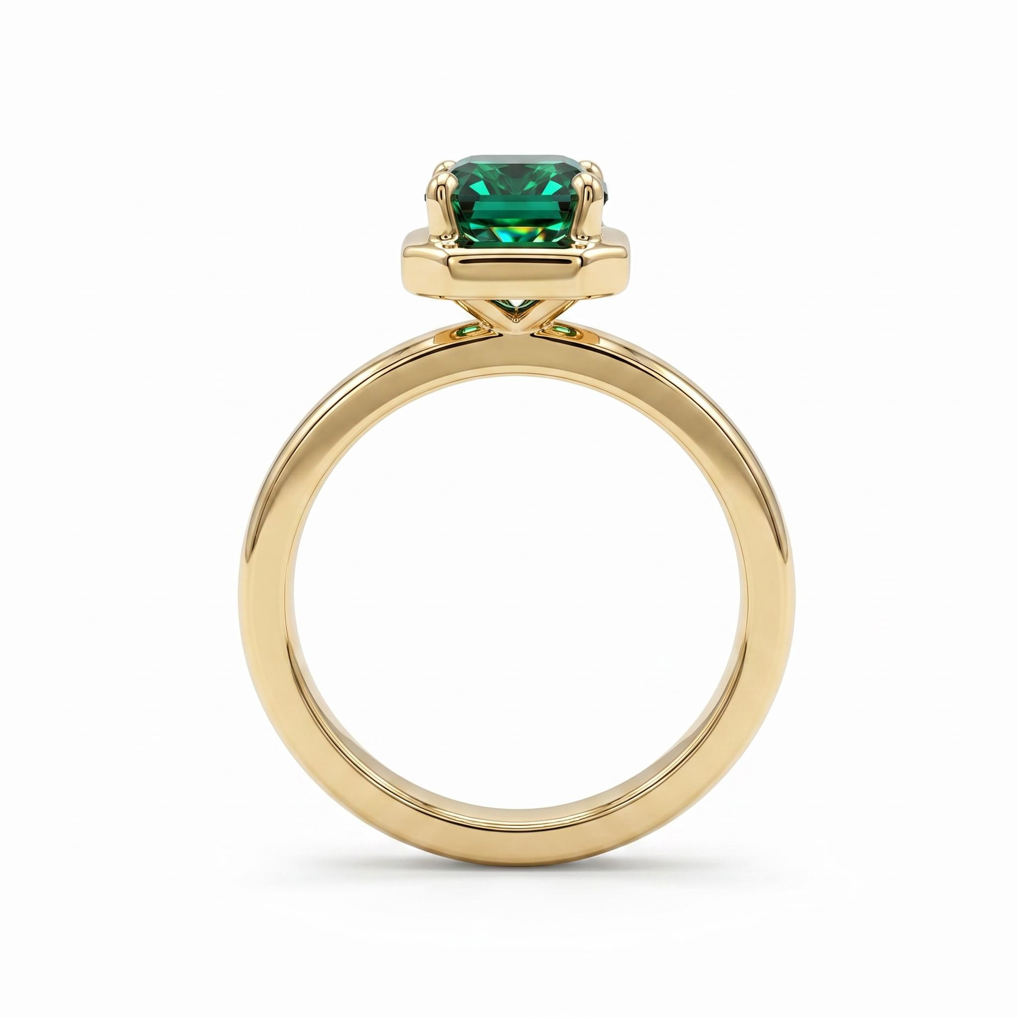 Green Cushion Cut Diamond Bezel Engagement Ring
