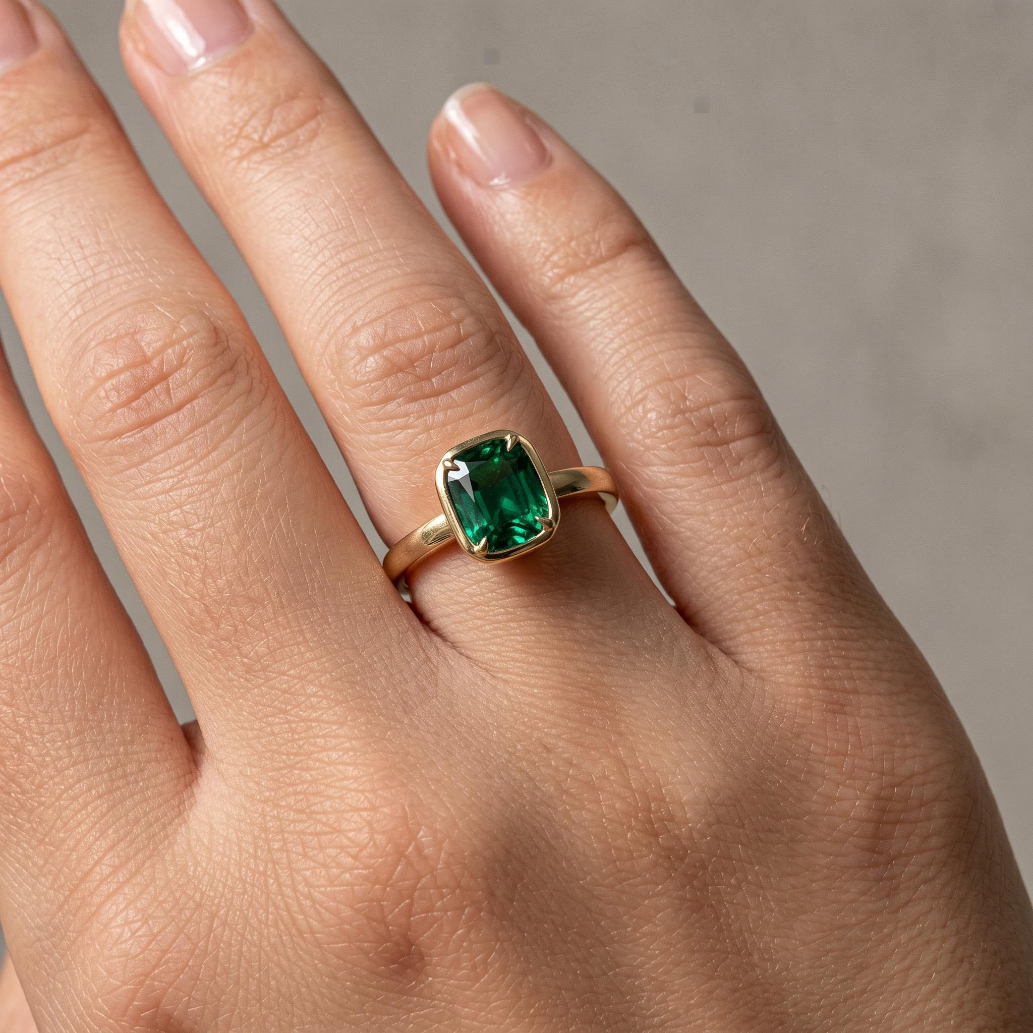 Green Cushion Cut Diamond Bezel Engagement Ring