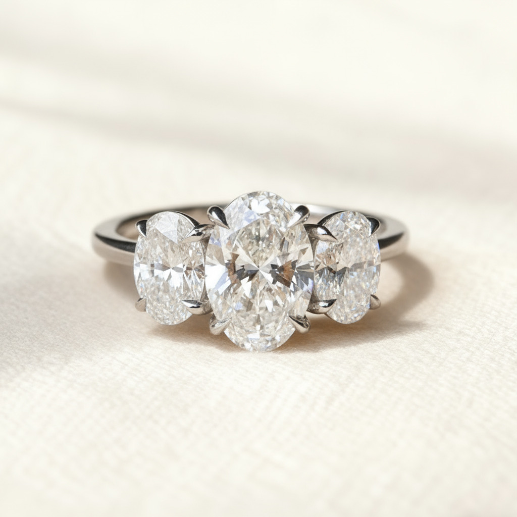 S925 Silver Oval Cut Three Stone Engagement Ring S925 Silver Oval Cut Three Stone Engagement Ring
