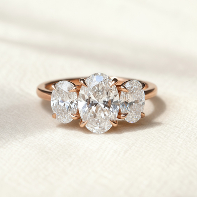 S925 Silver Oval Cut Three Stone Engagement Ring