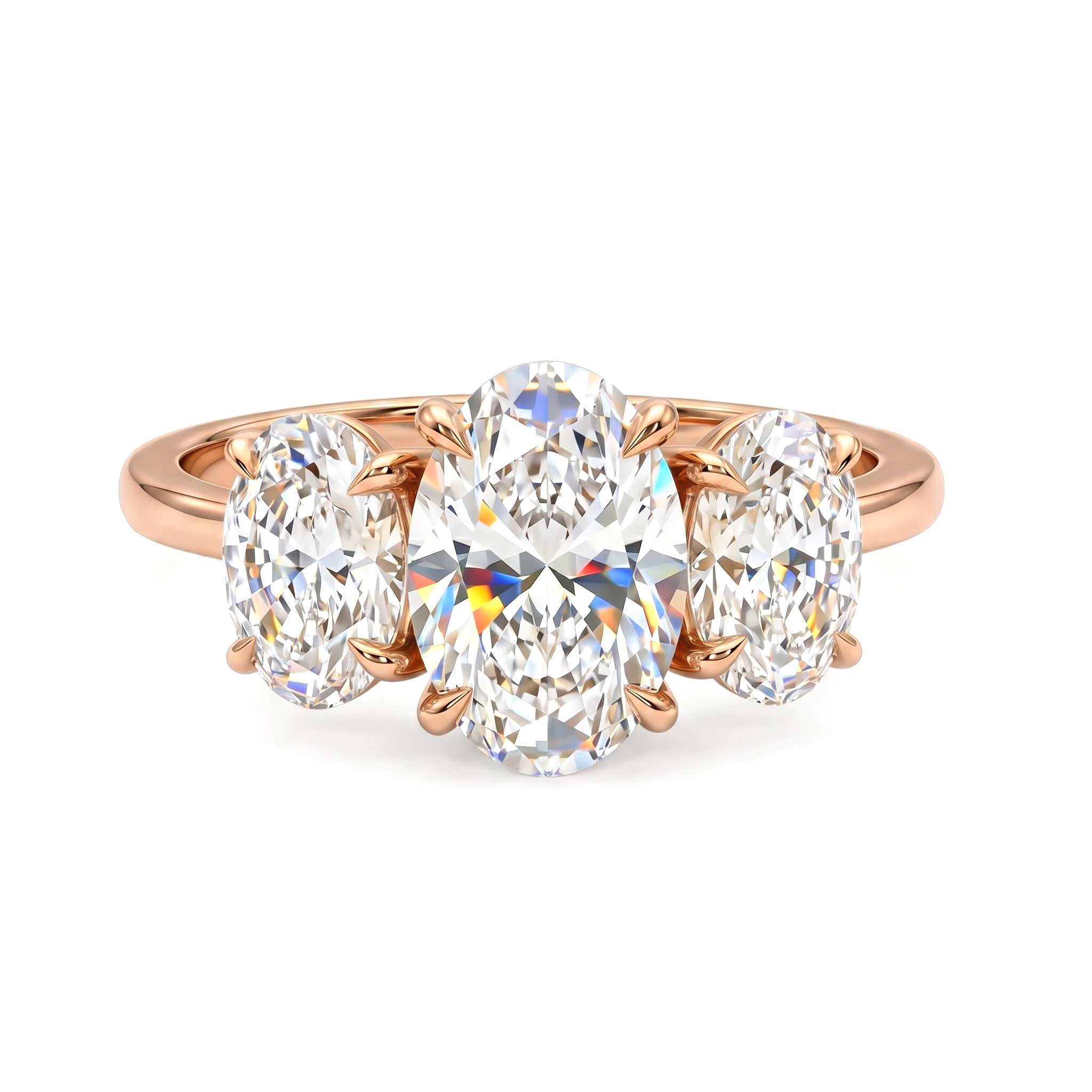 S925 Silver Oval Cut Three Stone Engagement Ring