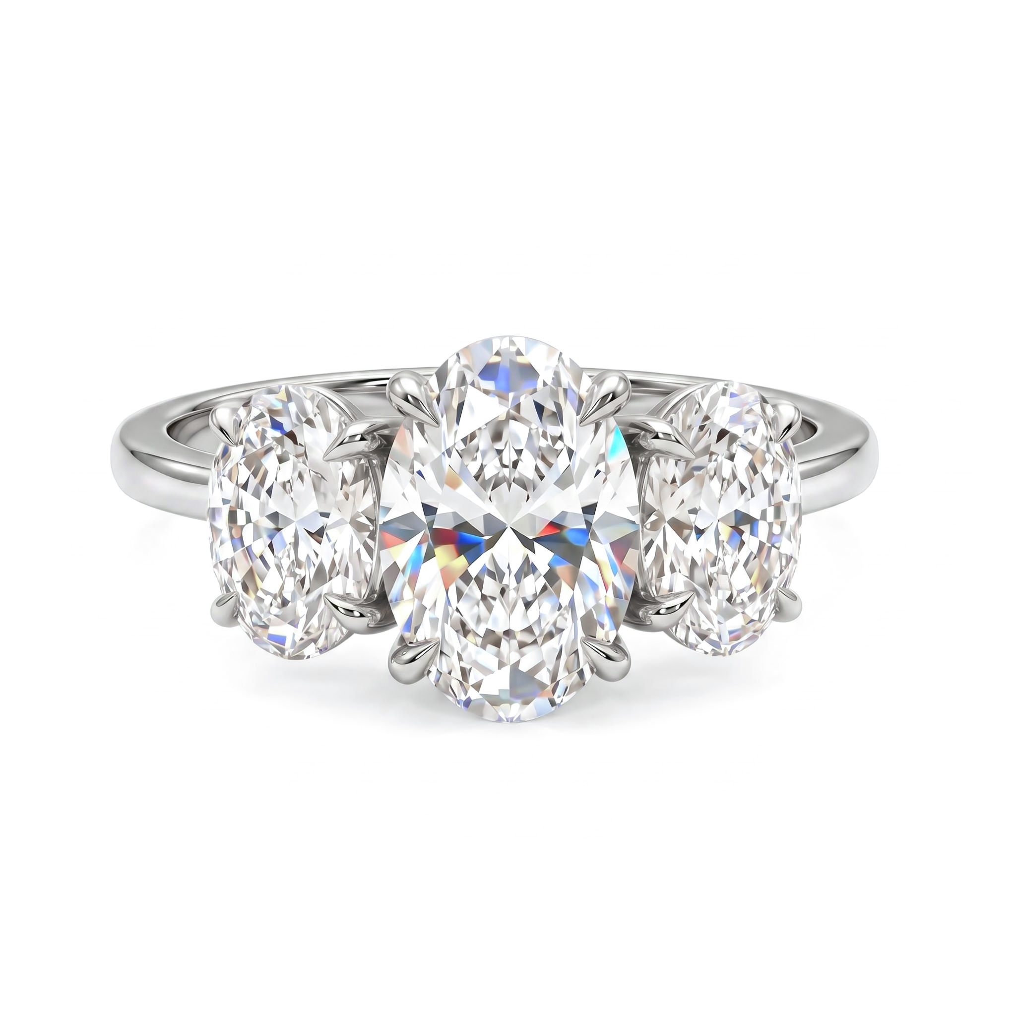 S925 Silver Oval Cut Three Stone Engagement Ring
