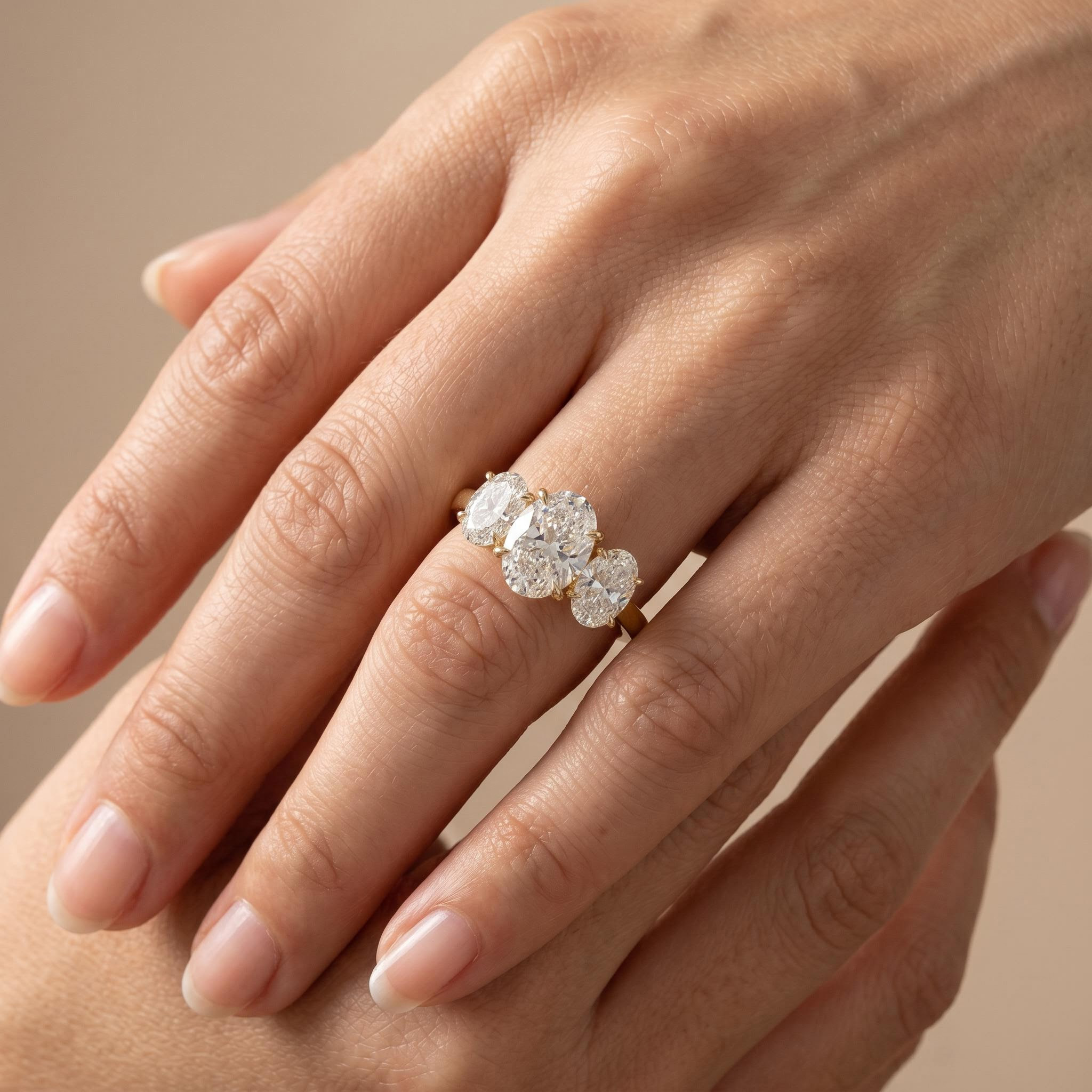 S925 Silver Oval Cut Three Stone Engagement Ring