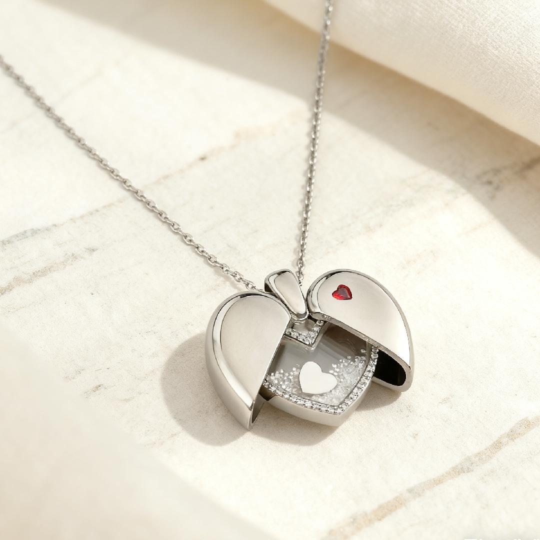 S925 Silver Heart Shape Floating Diamonds Pendent Necklace S925 Silver Heart Shape Floating Diamonds Pendent Necklace
