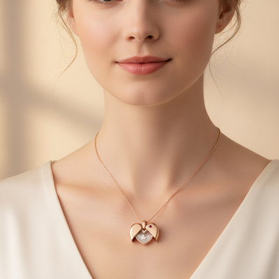 S925 Silver Heart Shape Floating Diamonds Pendent Necklace