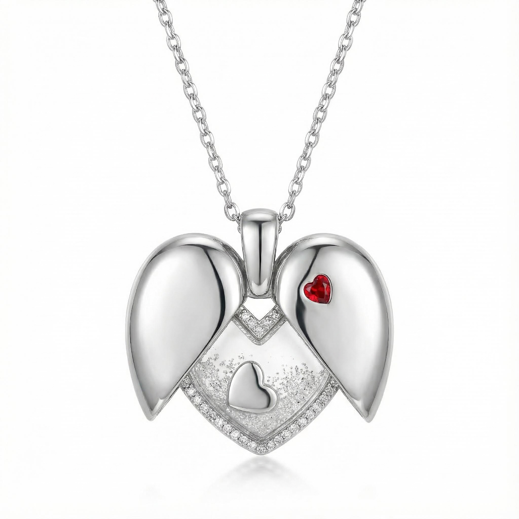 S925 Silver Heart Shape Floating Diamonds Pendant Necklace