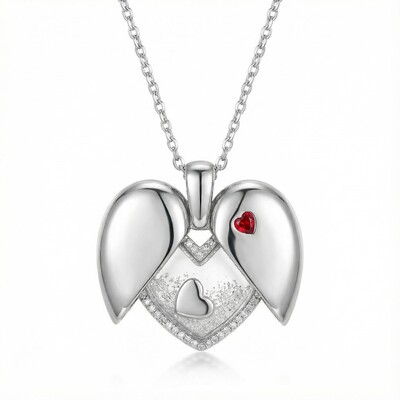 S925 Silver Heart Shape Floating Diamonds Pendent Necklace