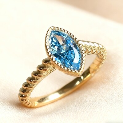 S925 Silver Sapphire Marquise Solitaire Engagement Ring