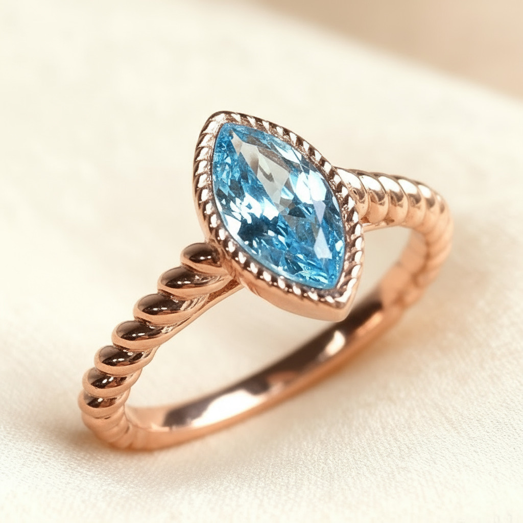 S925 Silver Sapphire Marquise Solitaire Engagement Ring