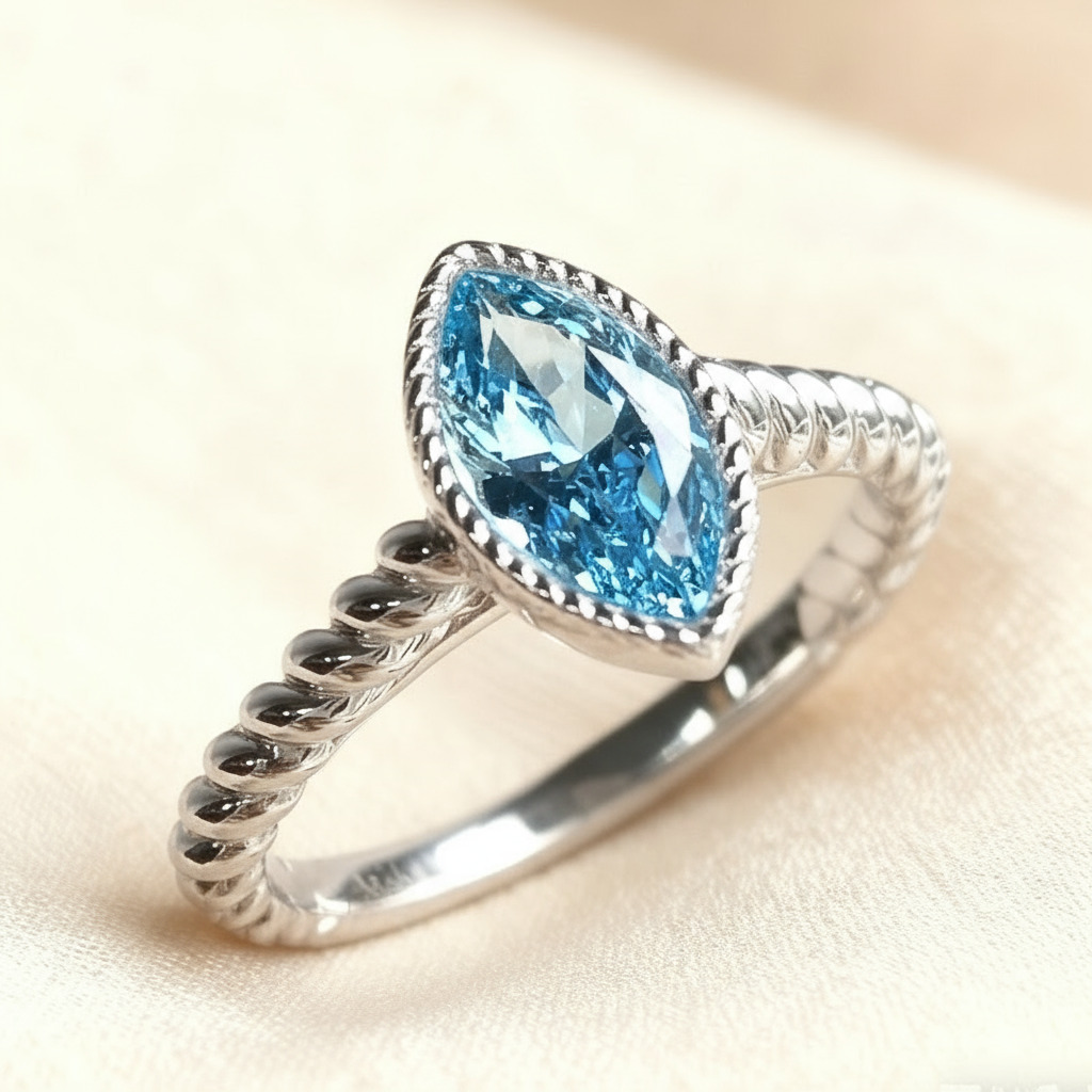 S925 Silver Sapphire Marquise Solitaire Engagement Ring