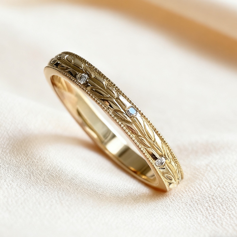 Round Cut VVS Moissanite Vintage Filigree Wedding Band