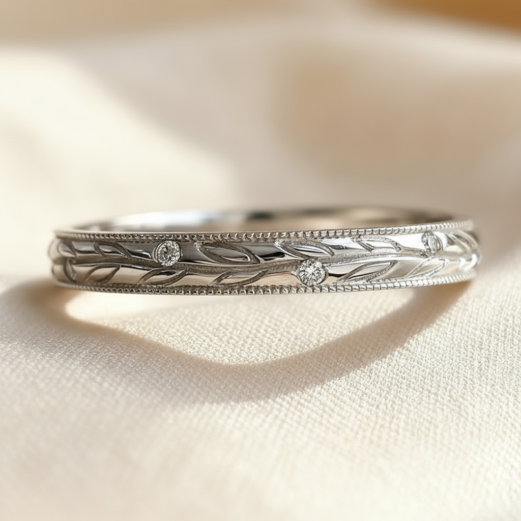 Round Cut VVS Moissanite Vintage Filigree Wedding Band
