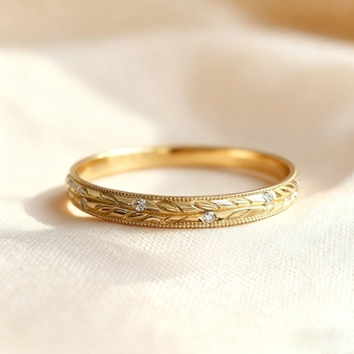 Round Cut VVS Moissanite Vintage Filigree Wedding Band