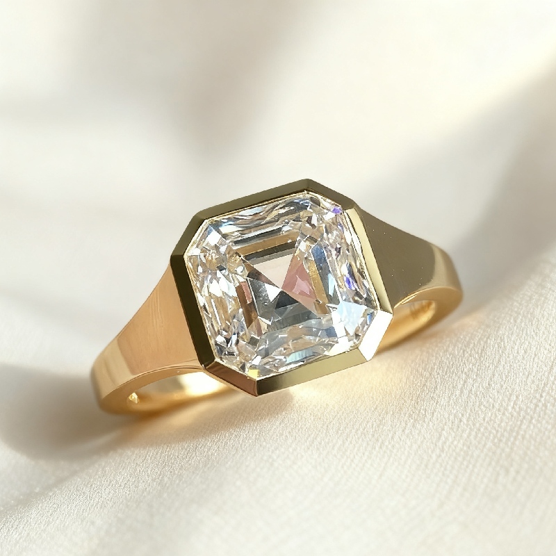 6CT Asscher Cut VVS Moissanite Solitaire Engagement Ring