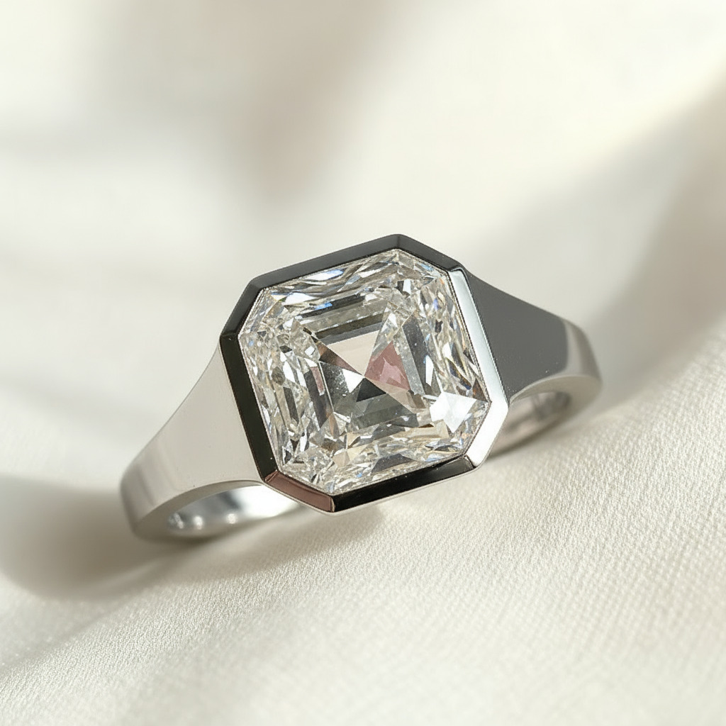 6CT Asscher Cut VVS Moissanite Solitaire Engagement Ring