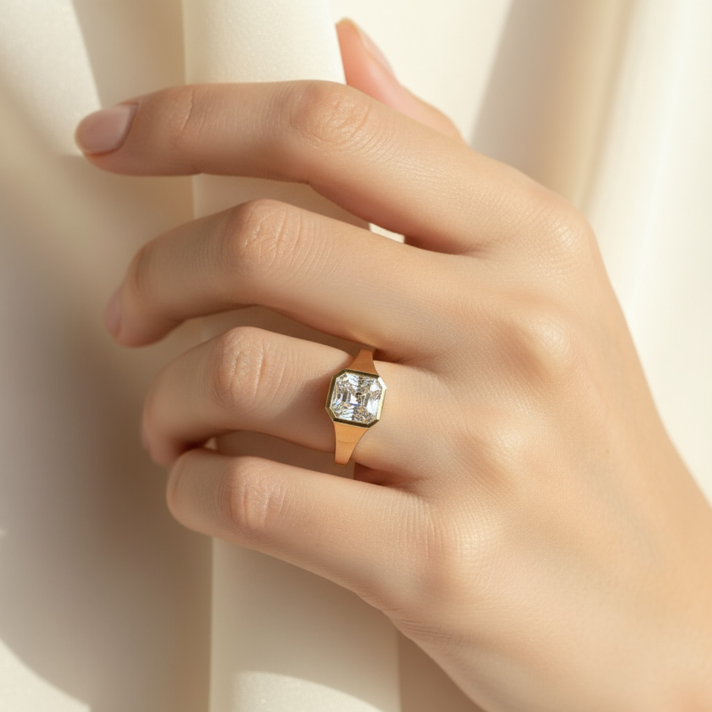 6CT Asscher Cut VVS Moissanite Solitaire Engagement Ring