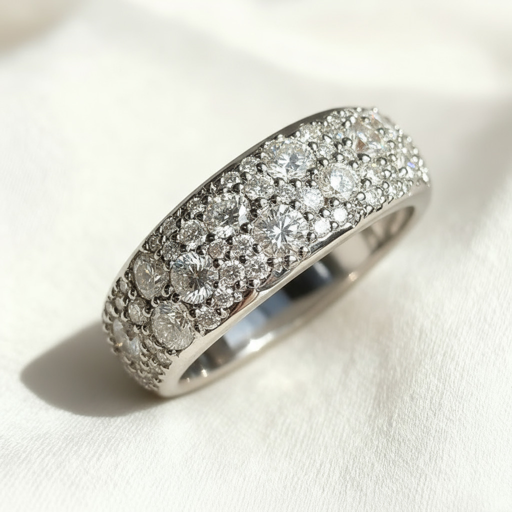 Round Cut VVS Moissanite Cluster Wedding Band