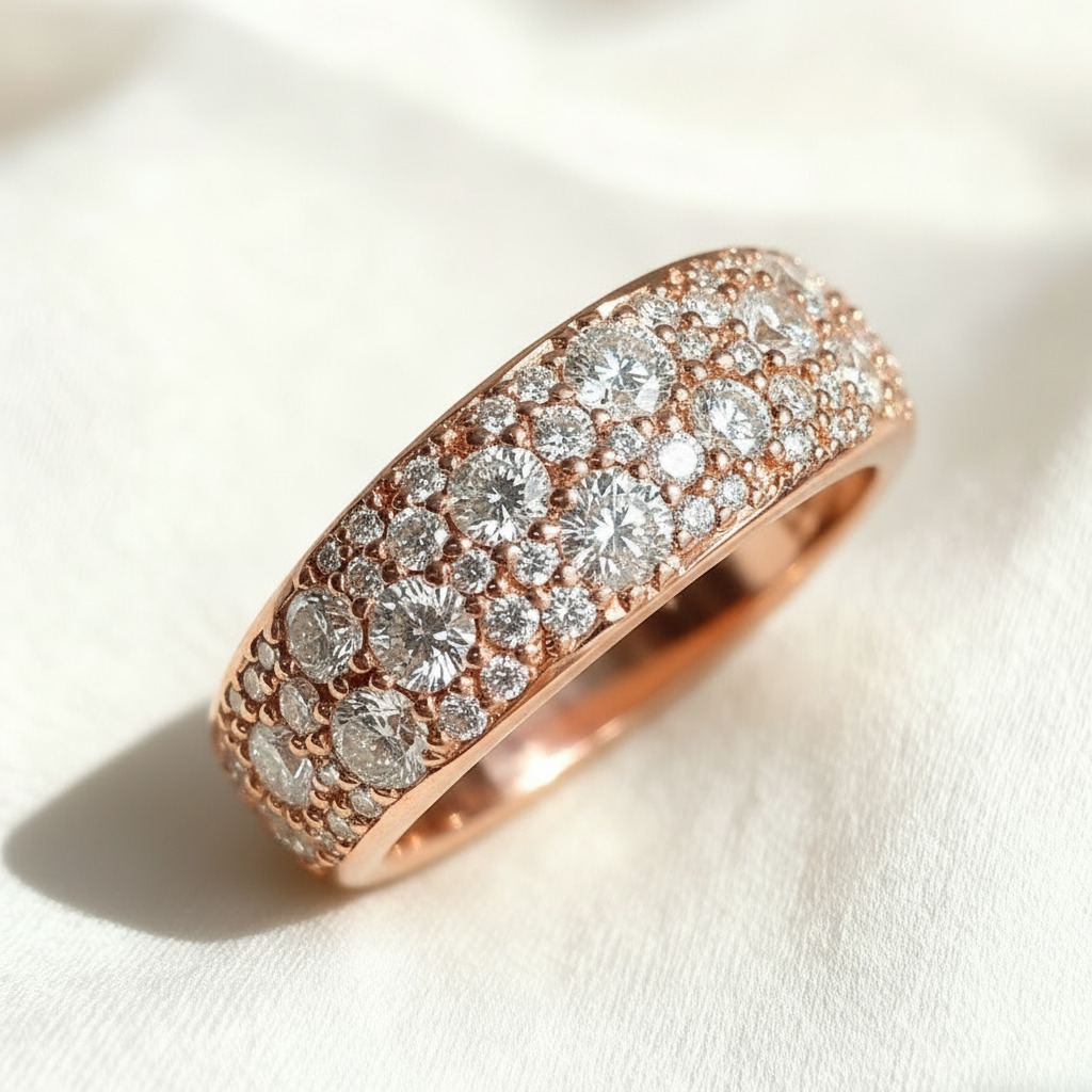 Round Cut VVS Moissanite Cluster Wedding Band