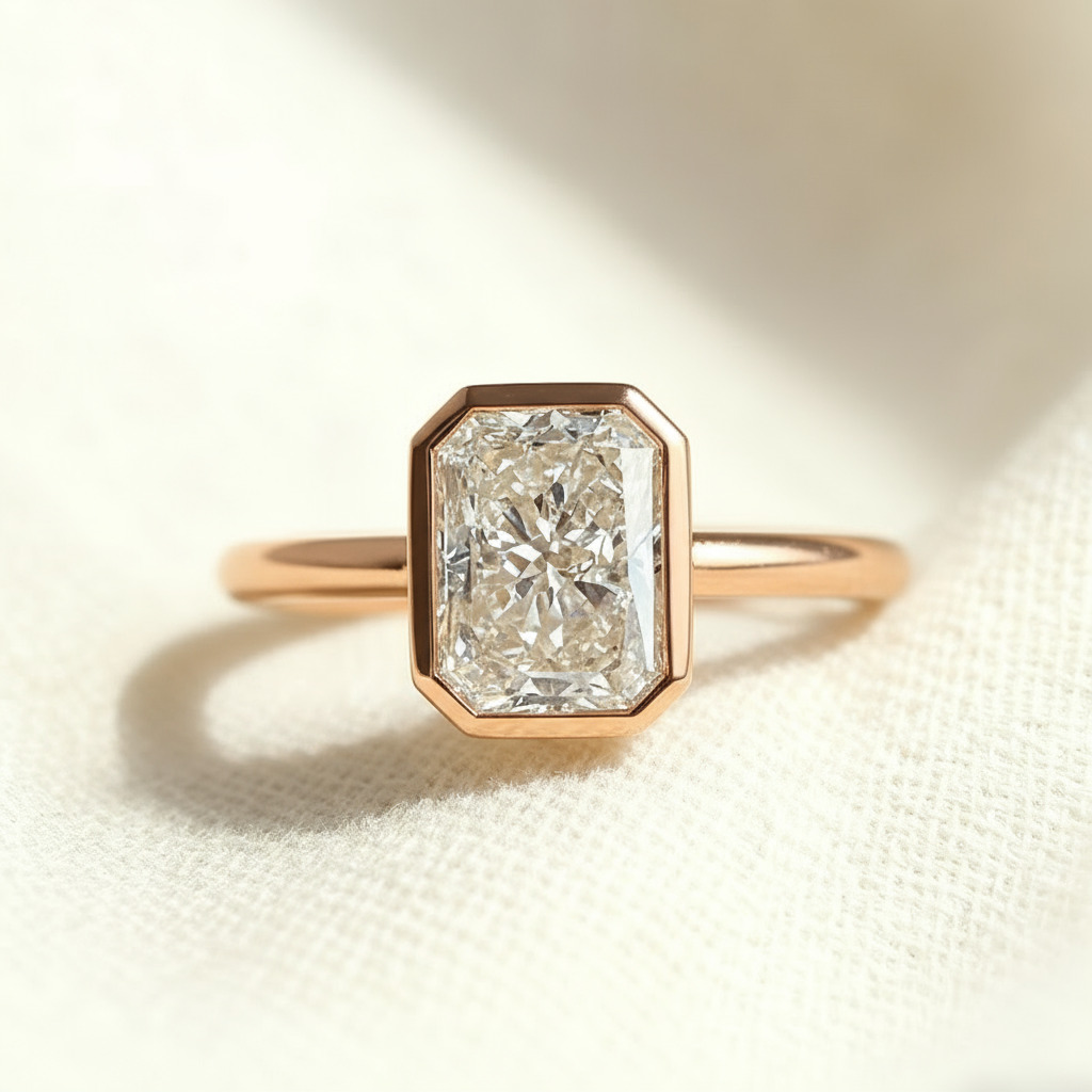 2CT Radiant Cut VVS Moissanite Solitaire Engagement Ring