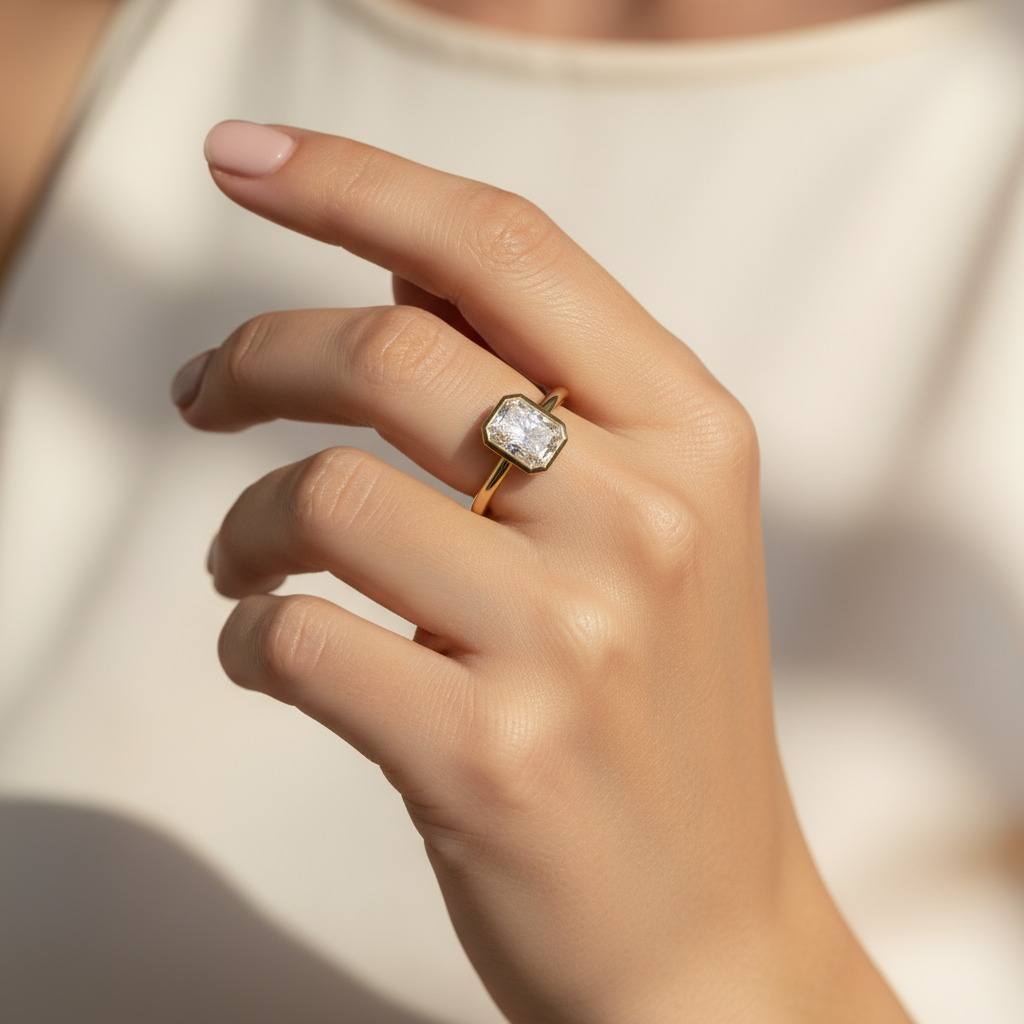 2CT Radiant Cut VVS Moissanite Solitaire Engagement Ring