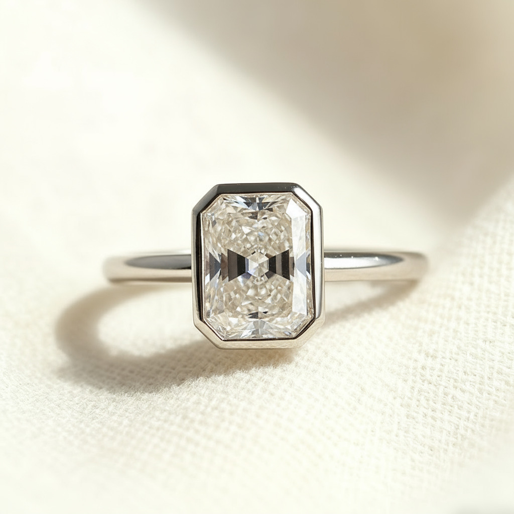 2CT Radiant Cut VVS Moissanite Solitaire Engagement Ring