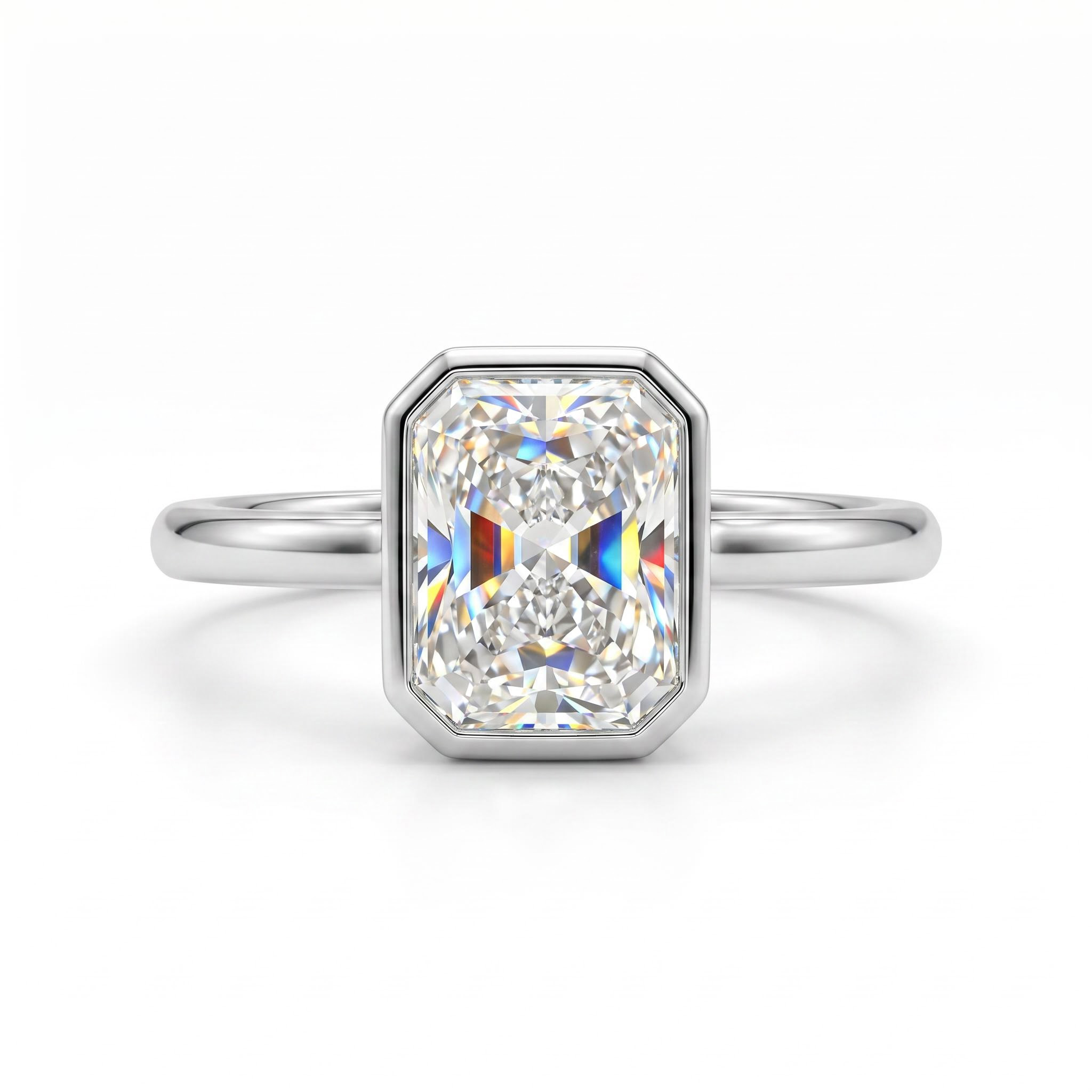2CT Radiant Cut VVS Moissanite Solitaire Engagement Ring