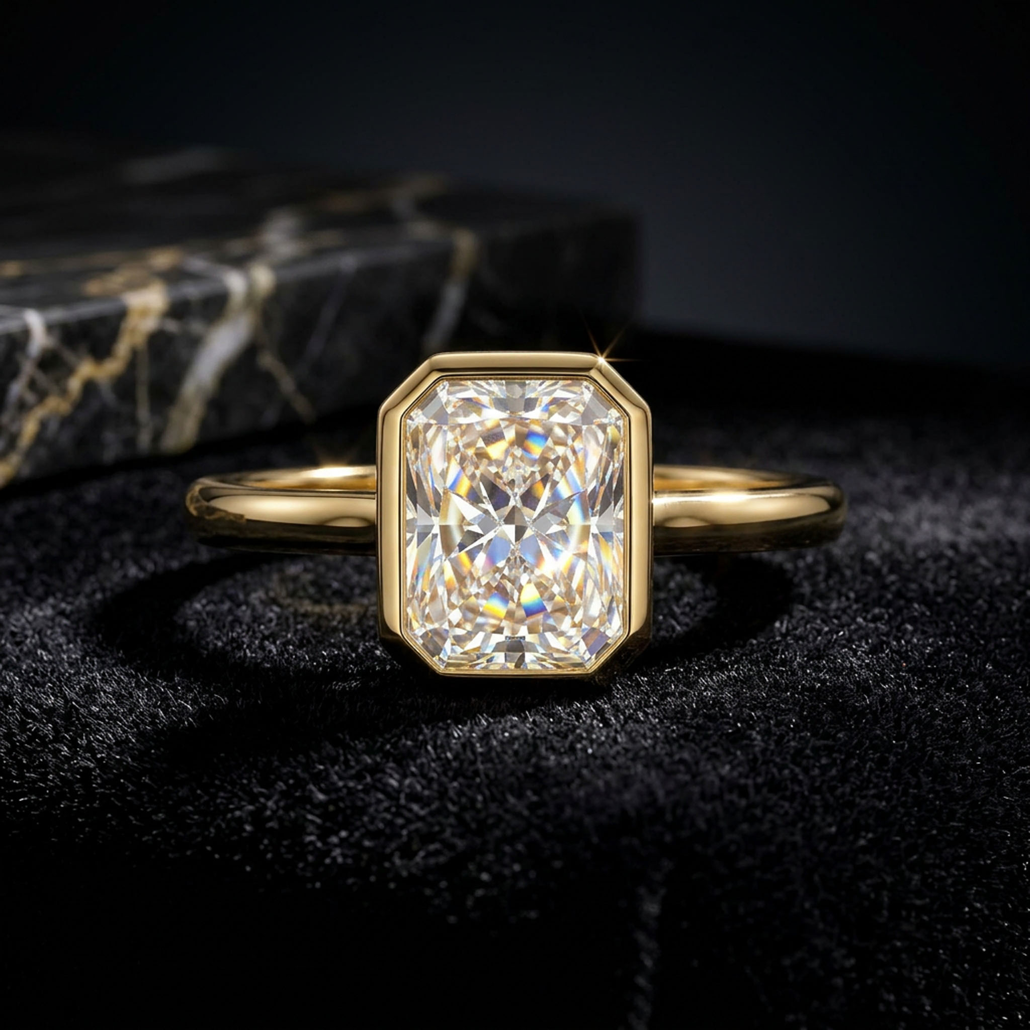 2CT Radiant Cut VVS Moissanite Solitaire Engagement Ring