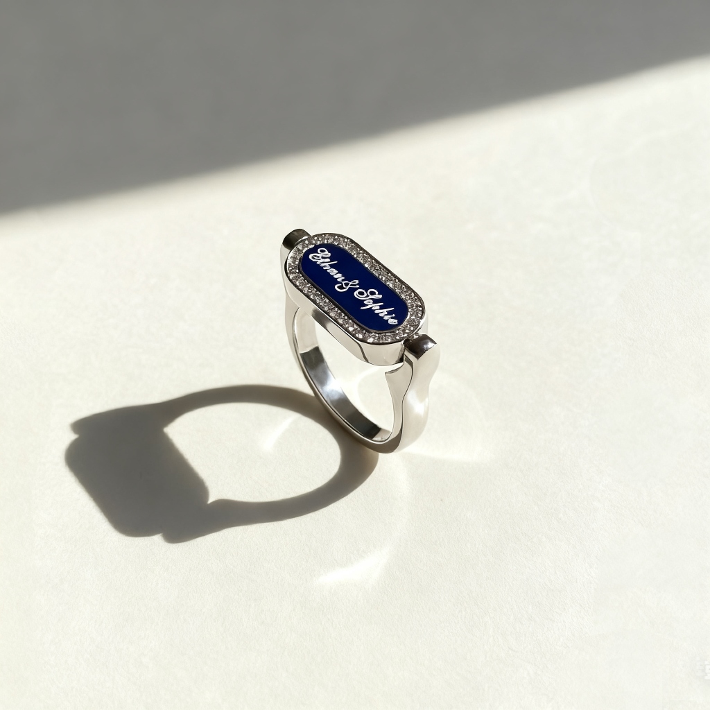 Personalized S925 Silver Rotatable Malachite & Multi-Gem Oval-Shape Ring with Engraving Name/Date Personalized S925 Silver Rotatable Malachite & Multi-Gem Oval-Shape Ring with Engraving Name/Date