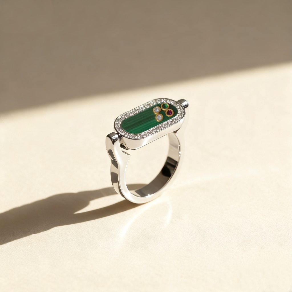 Personalized S925 Silver Rotatable Malachite & Multi-Gem Oval-Shape Ring with Engraving Name/Date Personalized S925 Silver Rotatable Malachite & Multi-Gem Oval-Shape Ring with Engraving Name/Date