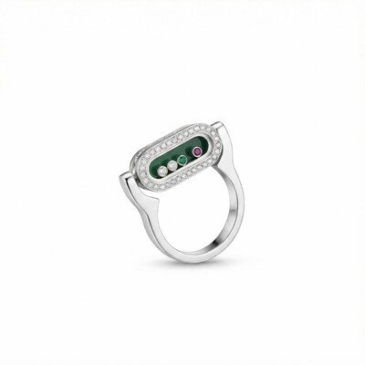 Personalized S925 Silver Rotatable Malachite & Multi-Gem Oval-Shape Ring with Engraving Name/Date Personalized S925 Silver Rotatable Malachite & Multi-Gem Oval-Shape Ring with Engraving Name/Date