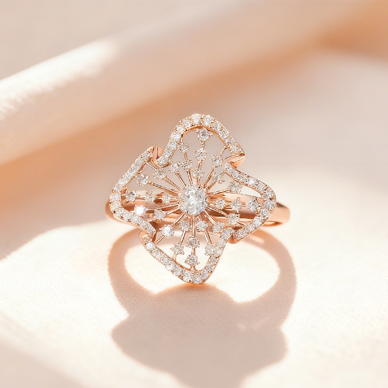 Flower Petal VVS Moissanite Pave Engagement Ring
