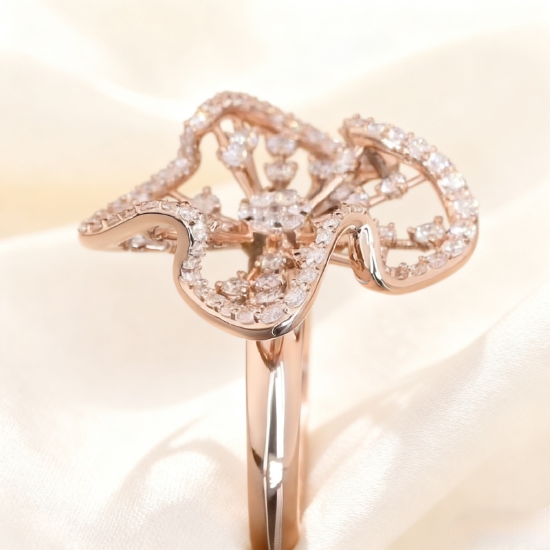 Flower Petal VVS Moissanite Pave Engagement Ring