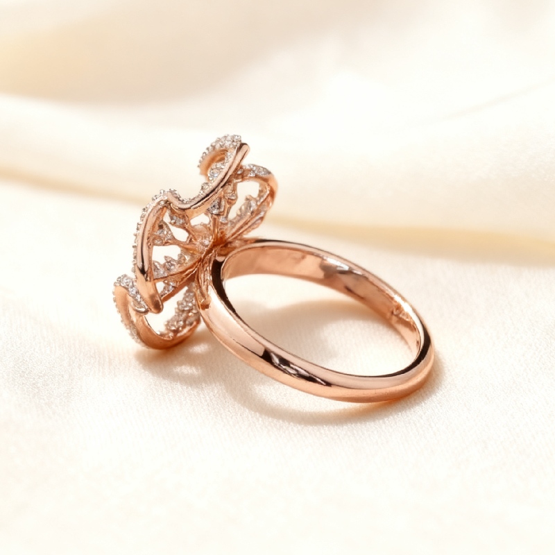 Flower Petal VVS Moissanite Pave Engagement Ring