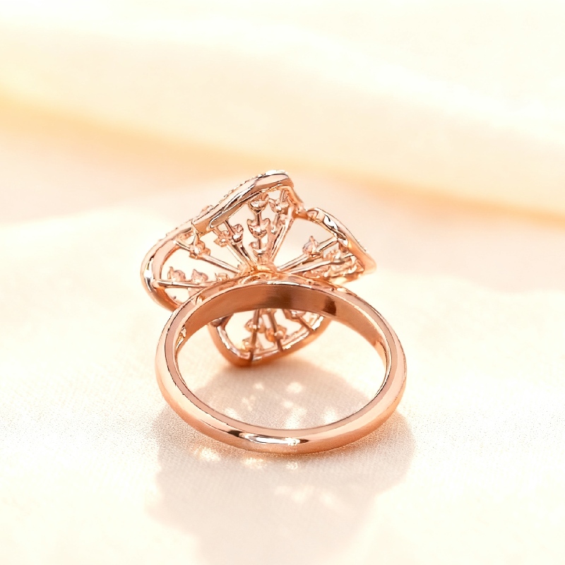 Flower Petal VVS Moissanite Pave Engagement Ring