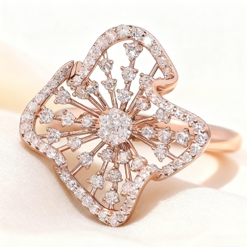 Flower Petal VVS Moissanite Pave Engagement Ring