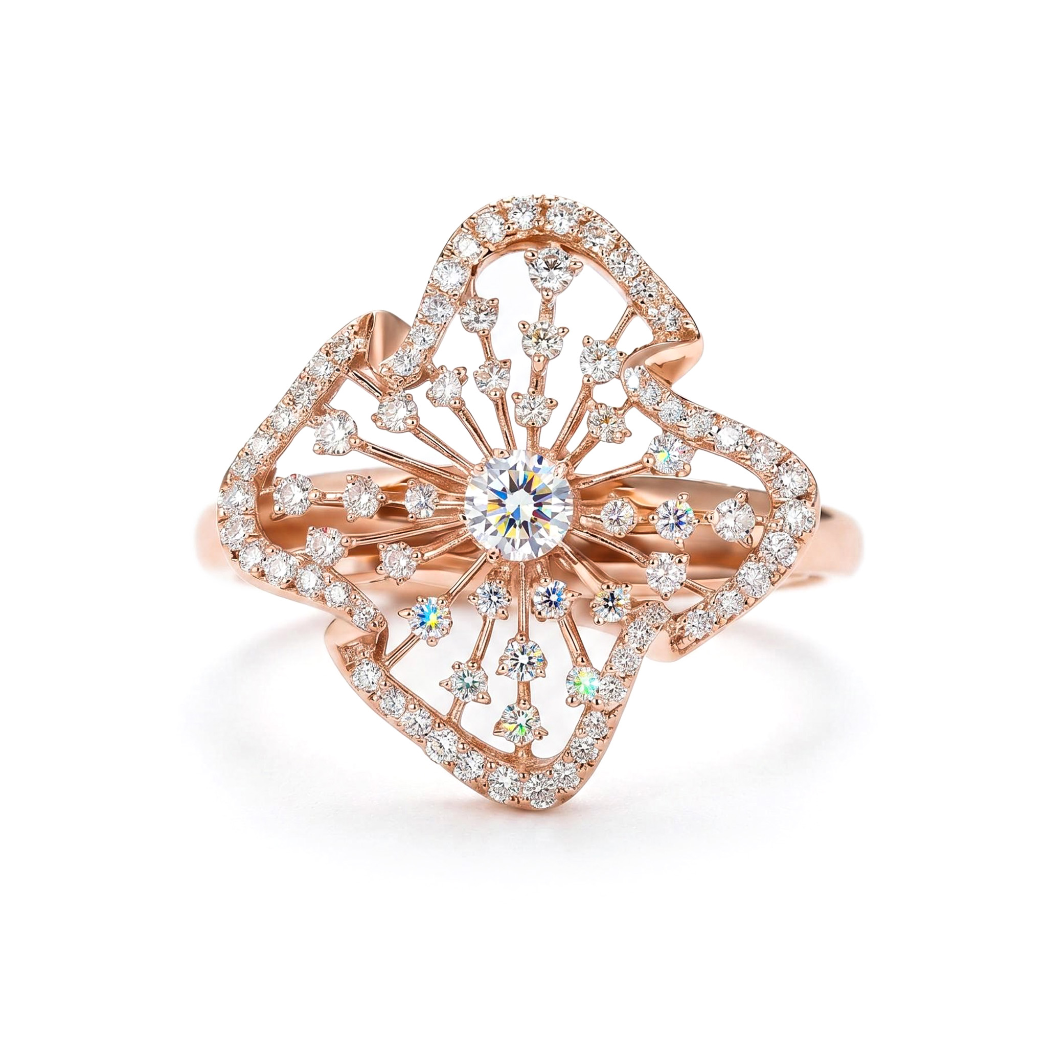 Flower Petal VVS Moissanite Pave Engagement Ring Flower Petal VVS Moissanite Pave Engagement Ring