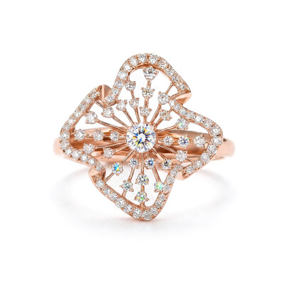 Flower Petal VVS Moissanite Pave Engagement Ring