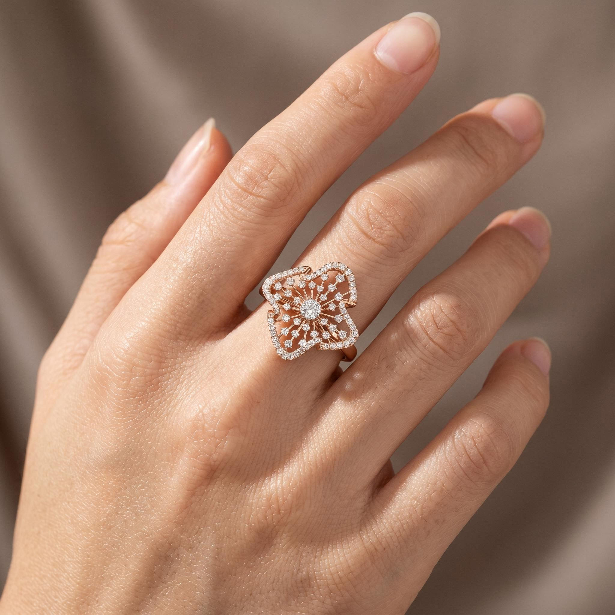 Flower Petal VVS Moissanite Pave Engagement Ring Flower Petal VVS Moissanite Pave Engagement Ring