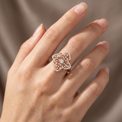 Flower Petal VVS Moissanite Pave Engagement Ring